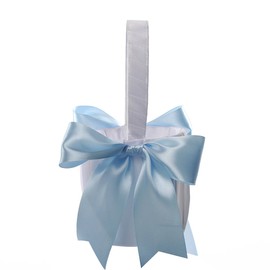 Flower Girl Basket Wedding Collection Traditional White (Light Blue)