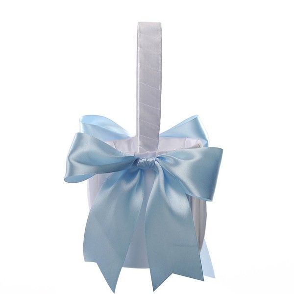 Flower Girl Basket Wedding Collection Traditional White (Light Blue)