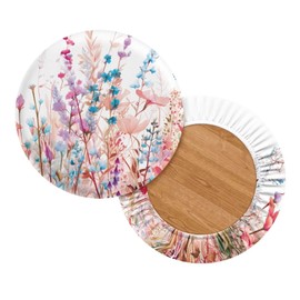 KUIFORTI 2 Pcs Round Bar Stool Cover Set Colorful Floral Stool Seat Cover Chair Cushion Washable Seat Cover Elastic Bar Slipcover for Swivel Chair or Barstool,Size M