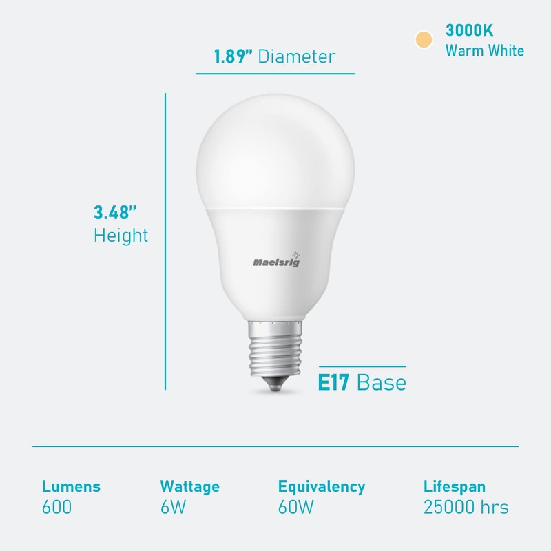 Maelsrlg E17 Intermediate Base LED Bulb, 6W (60 Watt Equivalent)