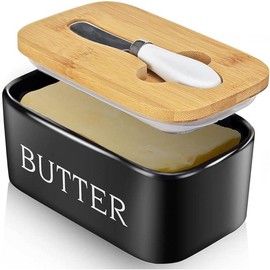 Black Ceramic Butter Dish with Lid, Knife, and Silicone Seal: A Perfect Kitchen Gift for Utensil Storage and Countertop Use. - Color: White