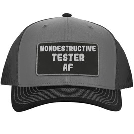 Nondestructive Tester AF - Leather Black Patch Engraved Trucker Hat, Grey-Steel, One Size