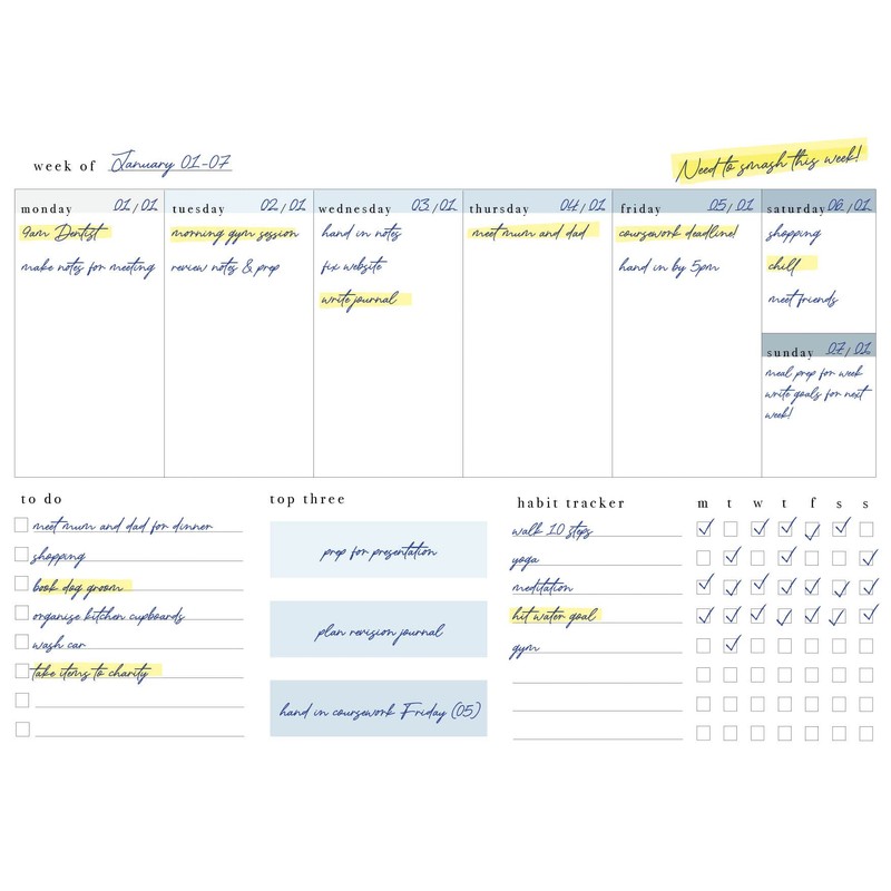 A4 Weekly Planner 52 Week To View Diary Desk Pad