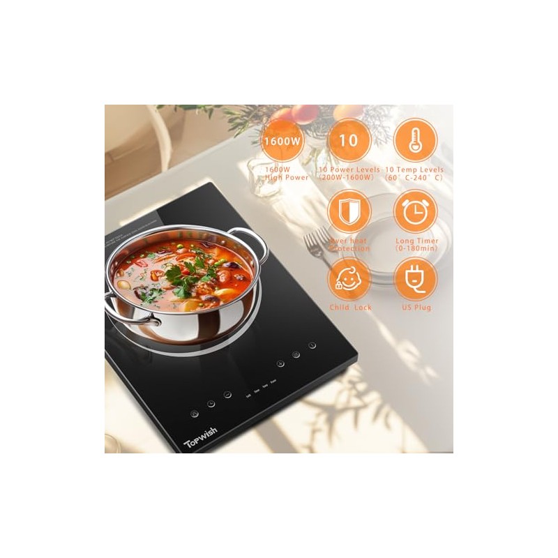 Single Burner Induction Cooktop, 110V Portable Electric Stove with 10