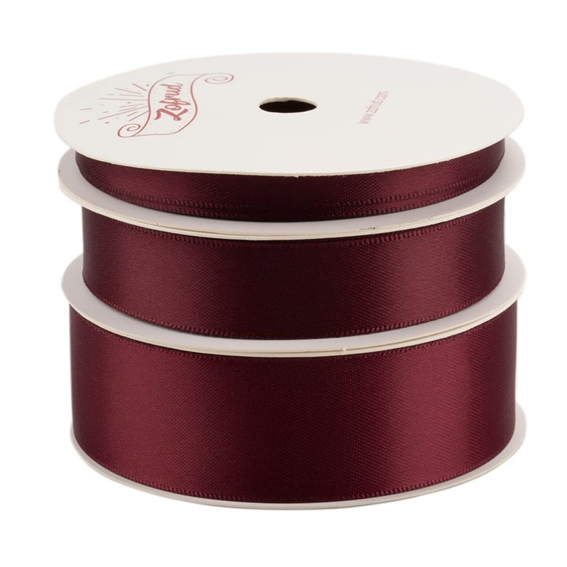 Zofrud 3 Rolls of Burgundy Double Faced Satin Ribbon -