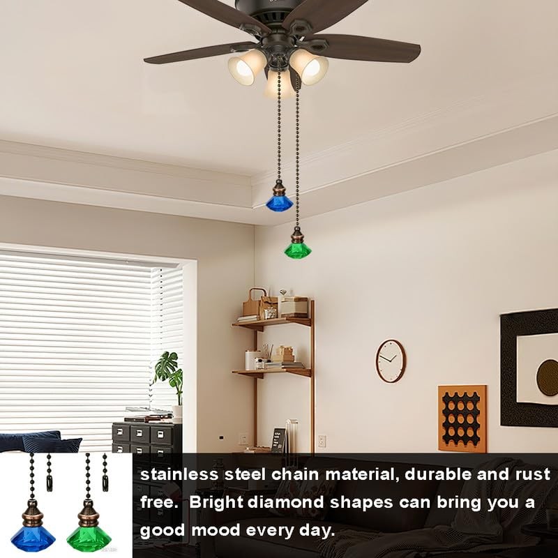 Akahttbn 2pcs Crystal Diamond Ceiling Fan Pull Chain Ornament, 12"