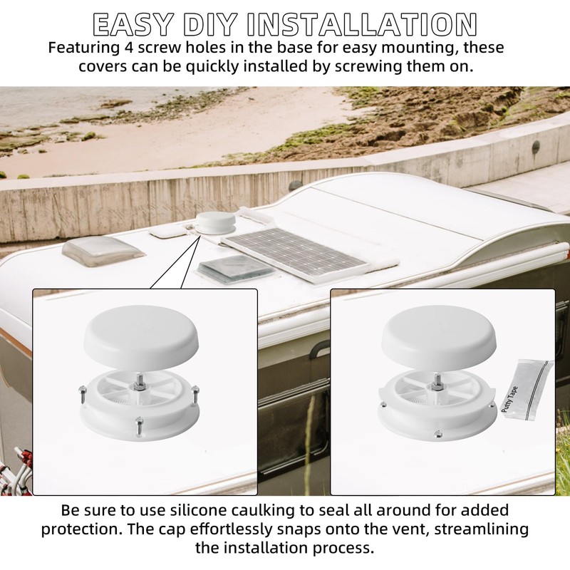Aussio 2-Pack Mushroom Style RV Roof Vent Cap with Putty