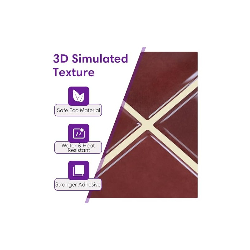 Thicker Dark Red Peel and Stick Backsplash Tiles-10 pcs of