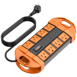 CCCEI Outdoor Power Strip Weatherproof with 8 Plug, Waterproof Extension Cord with Multiple Outlets, Christmas Exterior Garden Yard Surge Protector 15FT, Orange.
