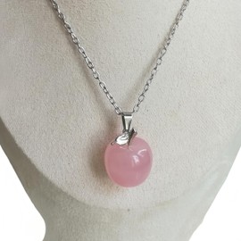 Sunshcat Natural Rose Quartz Apple Crystal and Healing Indoor Decorative Stone,Christmas Decorations Thanksgiving Gifts,for DIY Jewelry Making,with Silvery Chain