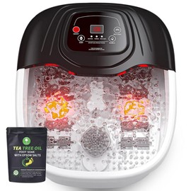 Lightmel 히트, 엡솜 소금, 버블, 진동 및 레드 라이트가 포함된 라이트멜 족욕 마사지기, 스트레스 해소용 욕조, 풋 소커, 엄마 아빠 여성 남성을 위한 크리스마스 선물 남성용 생일 [White/Black] Lightmel Foot Spa Massager with Heat, Epsom Salt, Bubbles, Vibration, and Red Light for Stress Relief, Foot Soaker, Christmas Gift for