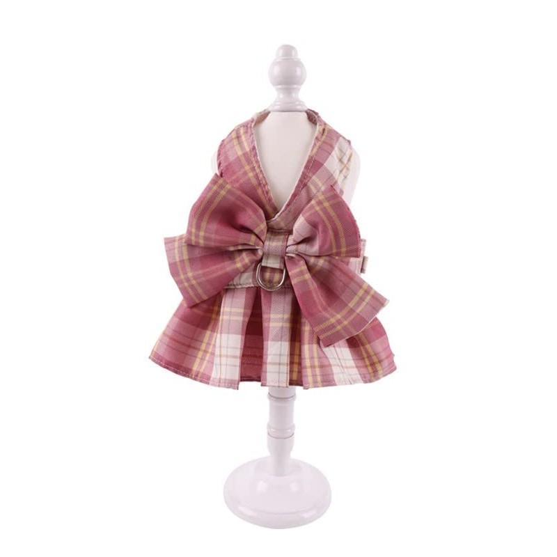 Aki Kumaya Dog Harness Lead Set with Ribbon Cute Plaid