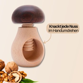 Homiez Nutcracker Mushroom for Walnuts and Hazelnuts, Made of Natural Beech Wood with Screw Thread, Walnut Cracker Wood Also Suitable as a Decoration or Gift (Brown, Pack of 1)