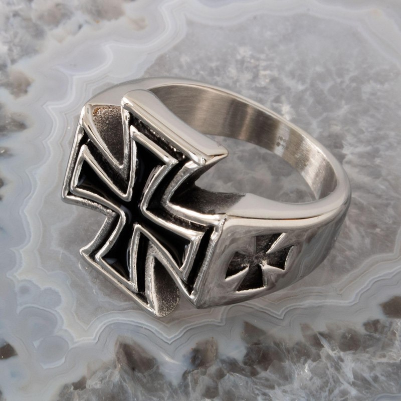 Fly Style Men's Stainless Steel Iron Cross Signet Ring, German