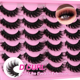 Lashes Fluffy Russian Strip Mink Lashes 18mm D Curl 12 Pairs Wispy Fake Eyelashes Natural Extension Fox Eye Lashes Pack by Yawamica
