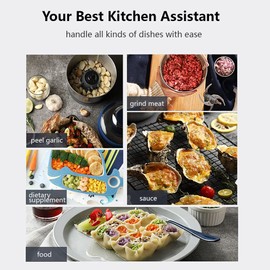 Joydeem JD-376B Electric Food Processor,Meat Grinder with Garlic Peeler,Vegetable Fruit Chopper with 3 Stainless Steel Bowls,Blue