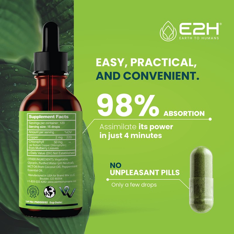 E2H Chlorophyll Liquid Drops - Natural Energy Booster, Immune System