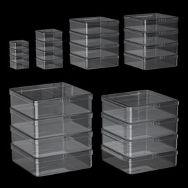 Oarolloy 24pcs Small Storage Containers 6 Mixed Sizes Mini Clear Plastic Boxes with Lids Square Empty Case for Organizing Small Items, Craft Projects