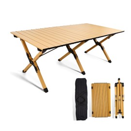 rollingsurfer Folding Camping Table, Lightweight Roll-Up Table Aluminum Low Portable Picnic Table with Carrying Bag for Outdoor, Beach, Picnic, Backyards, BBQ and Party, 45.2''L x 23.6''W x 17.3''H