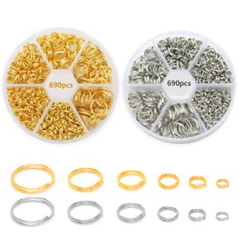 Juyibaao Mini Double Loop Jump Rings, Split Rings Gold Silver Small Key Ring Hoop for Jewellery Pendant, 4mm 5mm 6mm 8mm 10mm 12mm