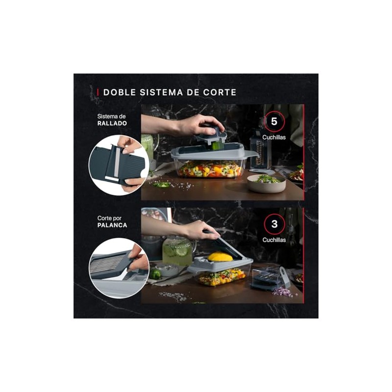 Cookify Rallador y Cortador de Verduras Mandolina 8 Cuchillas Gris