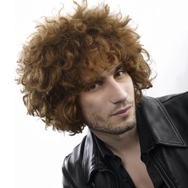 Kaneles Mens Brown Short Afro Wigs 70s 80s Rocker Fluffy Curly Wigs for Men Cosplay Daily Hair Wig