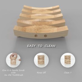 BPC Bamboo Soap Dishes, Pack of 2: Bathroom Soap Holder Fast Draining Wooden Holders for Bar Soap, Kitchen Sponge, & Bathroom Countertop