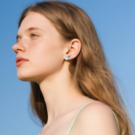 Cat Earrings for Women, 925 Sterling Silver, Cute Stud Earrings with Cat Motif, Jewellery Gifts for Teenagers, Moonstone Earrings for Cat Lovers, Sterling Silver, Moonstone