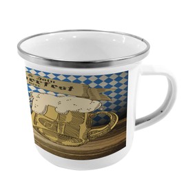 Lunarable Oktoberfest Metal Camping Cup, Cold Foamy Beer Mugs Cheers Party Theme Tourist Attraction Travel Destination, Stainless Steel Mug for Indoor and Outdoor Activities, Blue Beige