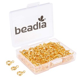 BEADIA - Cierres de resorte de cobre chapados en oro de 6 mm para hacer joyas, 150 piezas