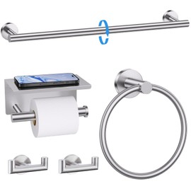 TNOMS Brushed Nickel 5 Pieces Towel Bar Set Bathroom Hardware Set Upgraded Toilet Paper Holder with Shelf,Towel Holder Set for Bathroom Stainless Steel Wall Mounted 23.6 Inch