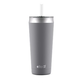 Ello Beacon Vacuum Insulated Stainless Steel Tumbler with Optional Straw, 24 oz, Grey