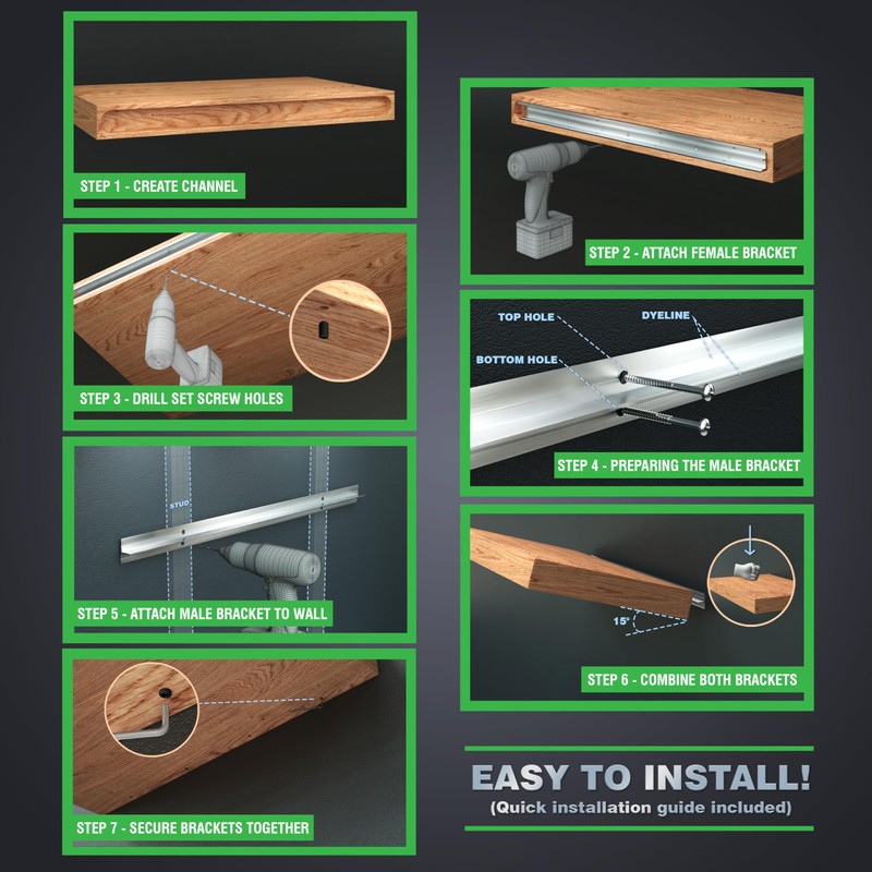 Hovr Solutions Classic 23.75” (2-Foot), Aluminum Floating Shelf Bracket System,