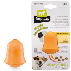 Ferplast CRAZY BELL Dog Toy - Refillable Dispenser for Extended Training - Chicken Flavored for Chewing - Irregular Bouncing - Ultra Durable Natural Rubber - for Small Dogs, Size S