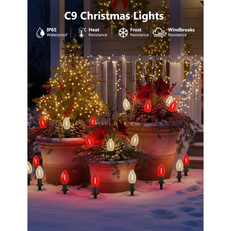 Konictom 19.5FT Red and White C9 Christmas Pathway Lights, Outdoor