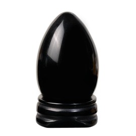 dssmboom Polished Black Obsidian Crystal Egg with Stone Stand, Healing Crystral Egg Shaped Stone Figurine for Meditation and Home Decoration