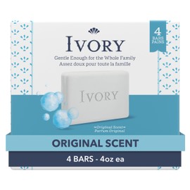Ivory Gentle Bath Bar Soap, Designed for Whole Family, 99.44% Pure Formula with Plant-Based Cleansers, Made Without Heavy Perfumes, Parabens or Phthalates, Original Scent, 4 oz (4 Count)