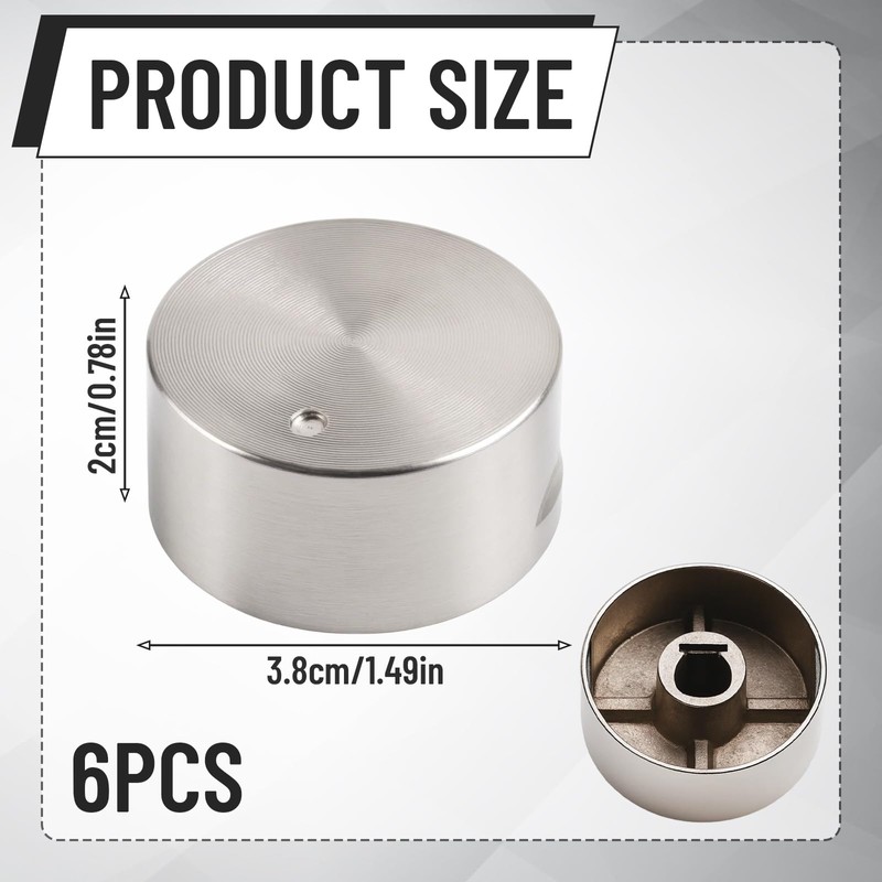 6 Silver Cooker Knobs, Universal Gas Hob Knobs for Ovens