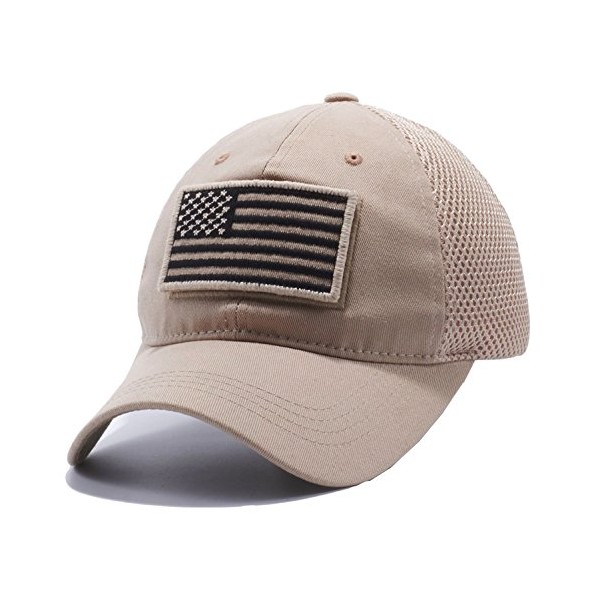 Pit Bull U.S. Flag Detachable Patch Micro Mesh Trucker Baseball Cap Hat (Khaki)