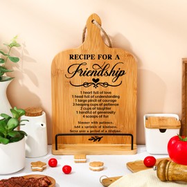 Menkxi Friendship Cooking Gifts Cookbook Stand BFF Gift Bestie Birthday Wedding Hostess Present for Women Bamboo Cookbook Stand Recipe Book Holder Inspirational Kitchen Present for Women