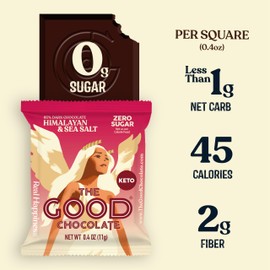 The Good Chocolate - Himalayan Salt Keto Chocolate Squares, Zero Sugar, Lower Net Carb Snack, Lower Calorie, Vegan Chocolate Candy, 24 Square Family Pack
