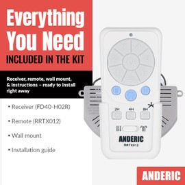 Anderic A25-TX012 / A25-TX025 6 Speed DC Ceiling Fan Remote Control and Receiver Kit for Harbor Breeze - Works Mazon, Kingsbury, Wakefield, Portes, Saratoga FD40-H02R - RRTX012 (Remote+Receiver Kit)