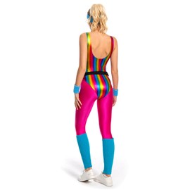 COREWO 80s Workout Costumes for Women Aerobics Costume Leotard Yoga Pants Belt Outfit 6 Pcs (Medium, Colorful Glossy)