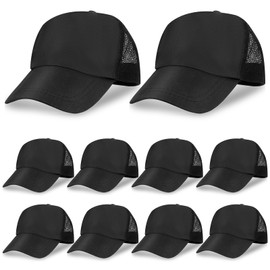 EupHHonycs 10 Pack Sublimation Blank Trucker Hats Polyester Mesh Trucker Hats, Adjustable Baseball Cap for Men and Women Black