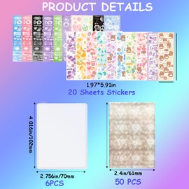 10pc Kpop Photocard Holder Toploader, 50 Holographic Card Sleeves for Trading Cards Protector Kpop Photocards,20 Ribbon Heart Pet Korean Deco Stickers for Photocard Binder Album Photo Card Top Loaders