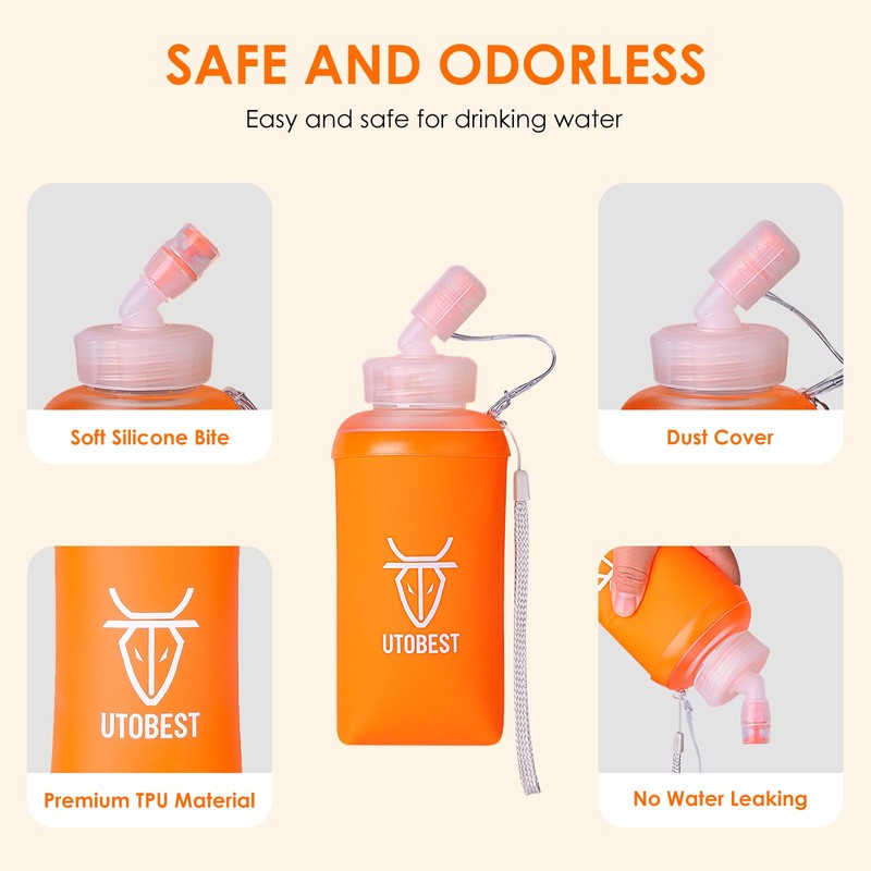 UTOBEST Soft Flask TPU, Collapsible Water Bottle Foldable Bottle for