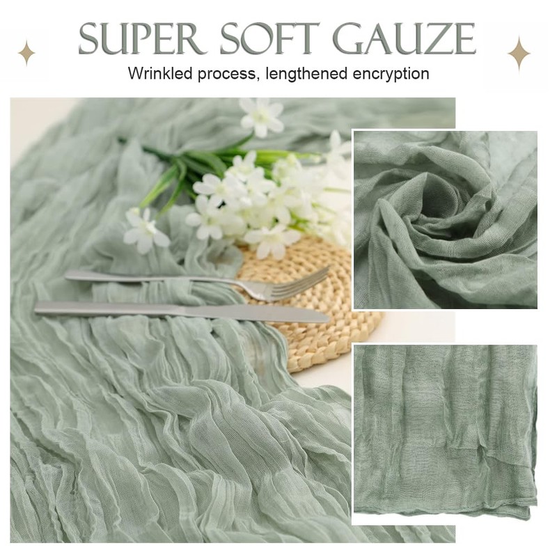 Bieiyhe Cheesecloth Table Runner, Mint Green, 90 x 300 cm,