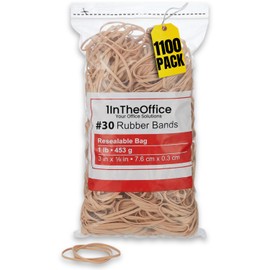 1InTheOffice Rubber Bands #30, Size 30 Rubber Bands, 0.04" Gauge, Beige, 1 lb Box, (1,100/Pack)