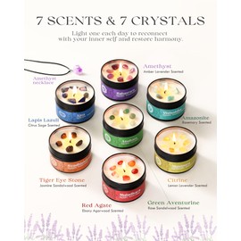 AOOVOO Chakra Candles with Healing Crystals - 7 Chakra Candle Set, Spiritual Gifts for Women, Aromatherapy Candle, Soy Candles Set for Medition