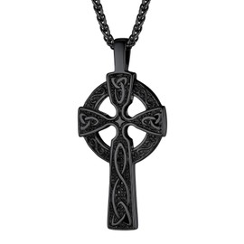 PROSTEEL Mens Celtic Cross Necklace Big Pendant Stainless Steel Cool Black Chain Celtics Knot Viking Irish Men Jewelry